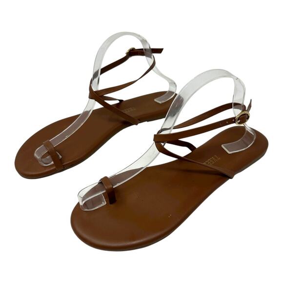 TKEES Brown Leather Strappy Flat Sandals Women’s Size 10 - Picture 1 of 9